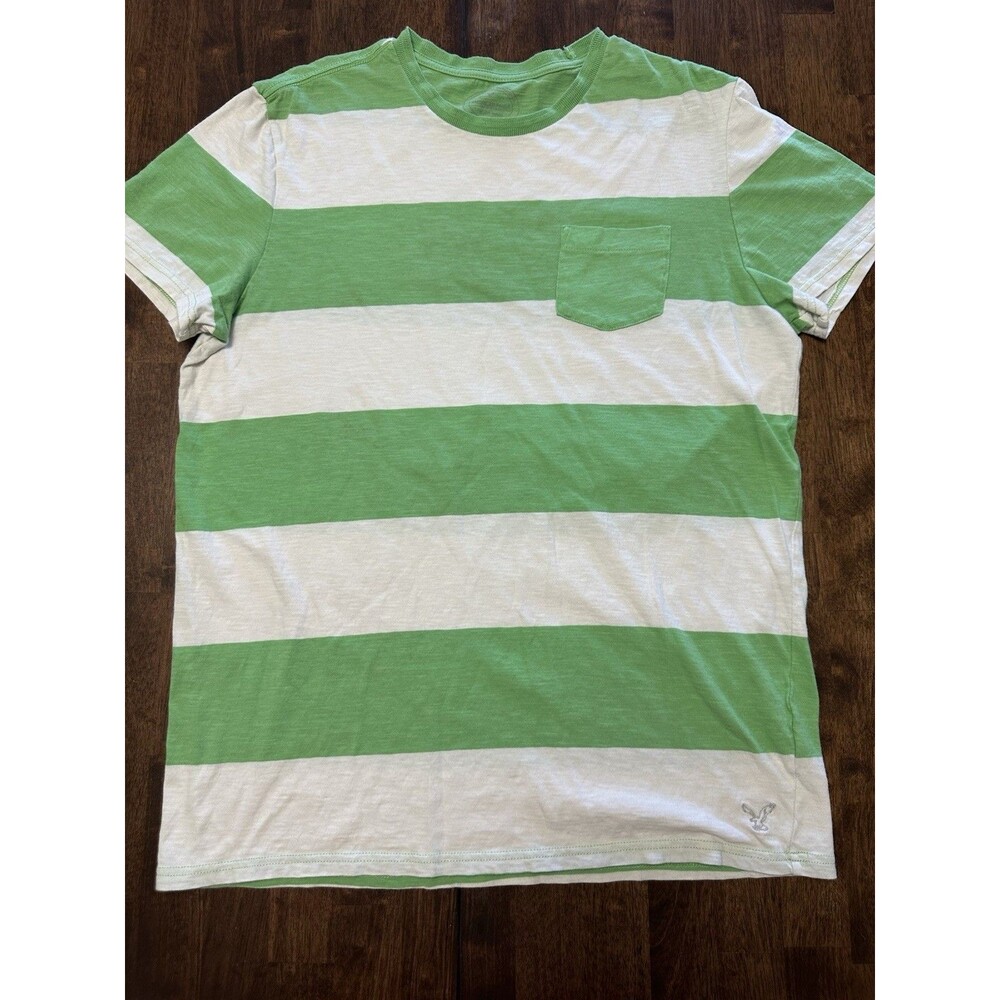 American Eagle Shirt Mens XL Green White Casual Preppy Lightweight Pocket 1052